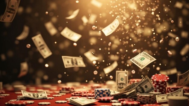 Baccarat table with cards dealt and betting chips
